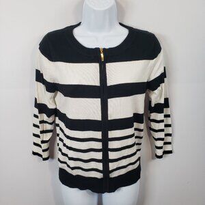 Grace Black & White Stripe Long Sleeve Full Zip Sweater Women's Medium / B130